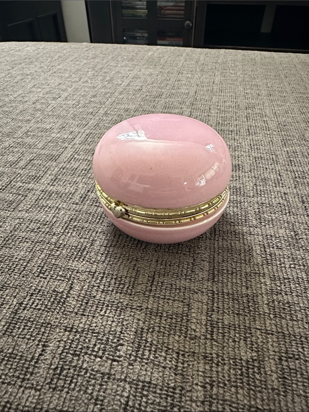 Pink Ceramic Jewelry Trinket Box with Gold Trim